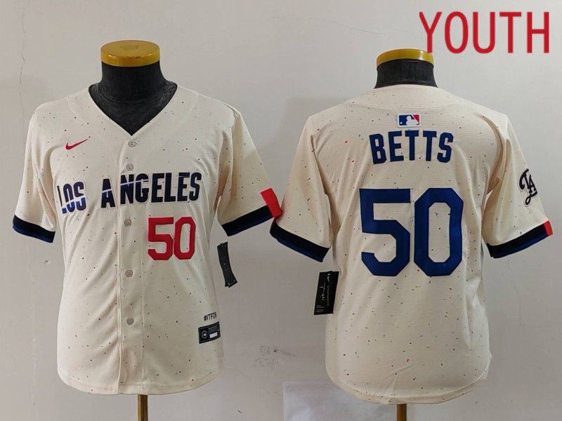 Youth Los Angeles Dodgers #50 Betts Cream Fashion Nike Game MLB Jersey style 7032